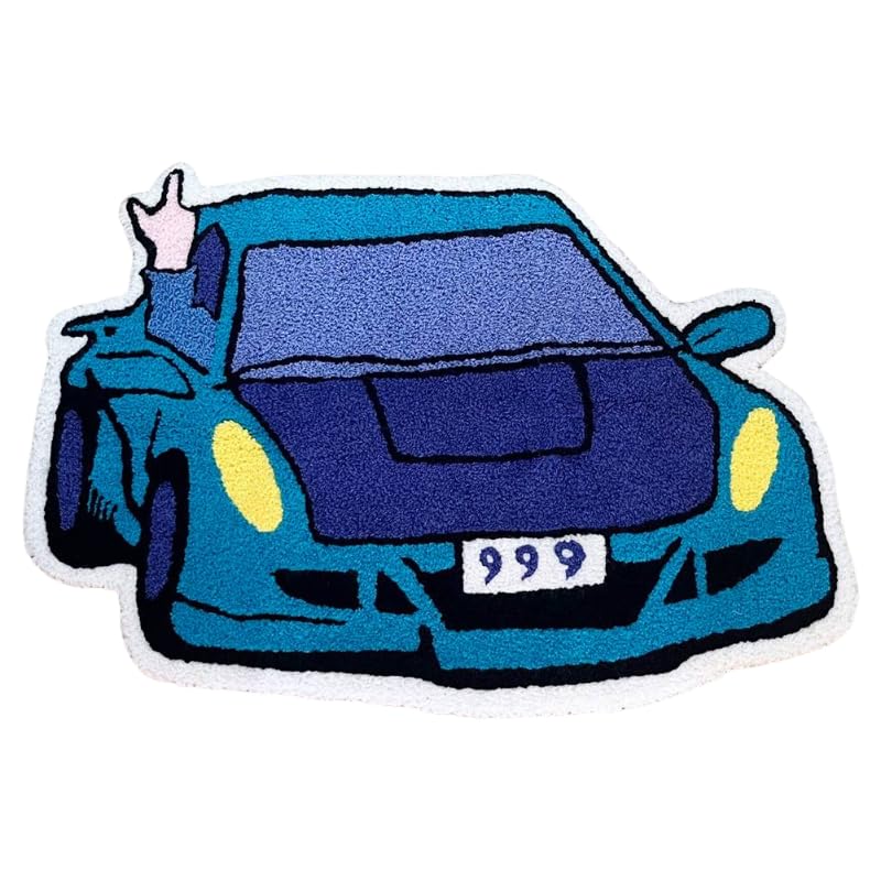 LAKEA Enthusiast racing-car rug front view highlights playful design for kids' rooms.