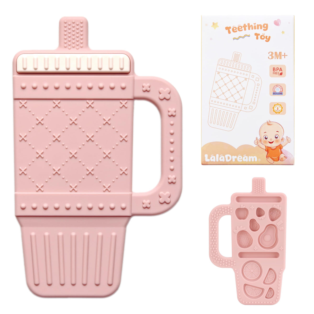LalaDream teether with tumbler cup handle for easy grasp.