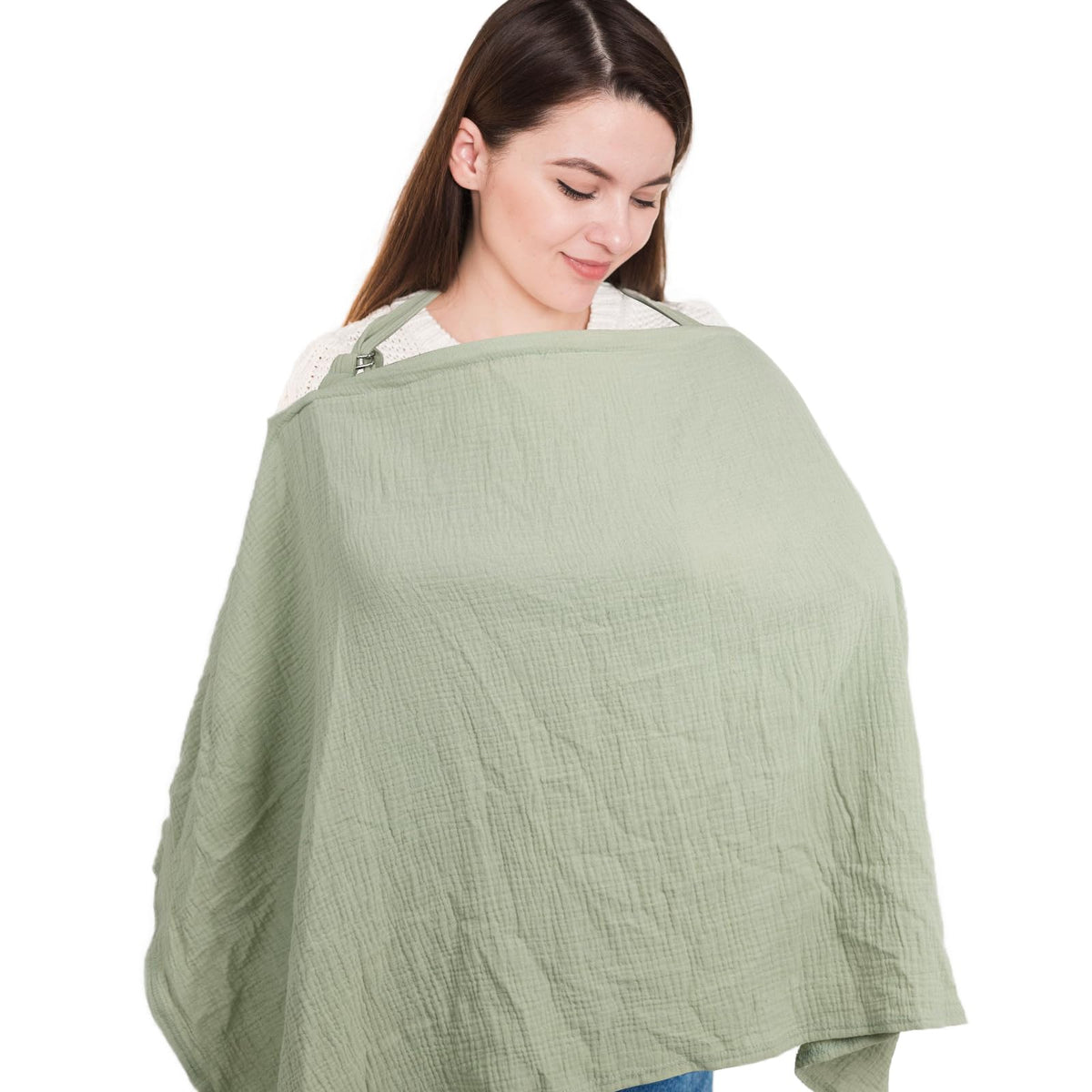LALIFIT arch-neckline nursing cover for airflow and baby monitoring during feeds.