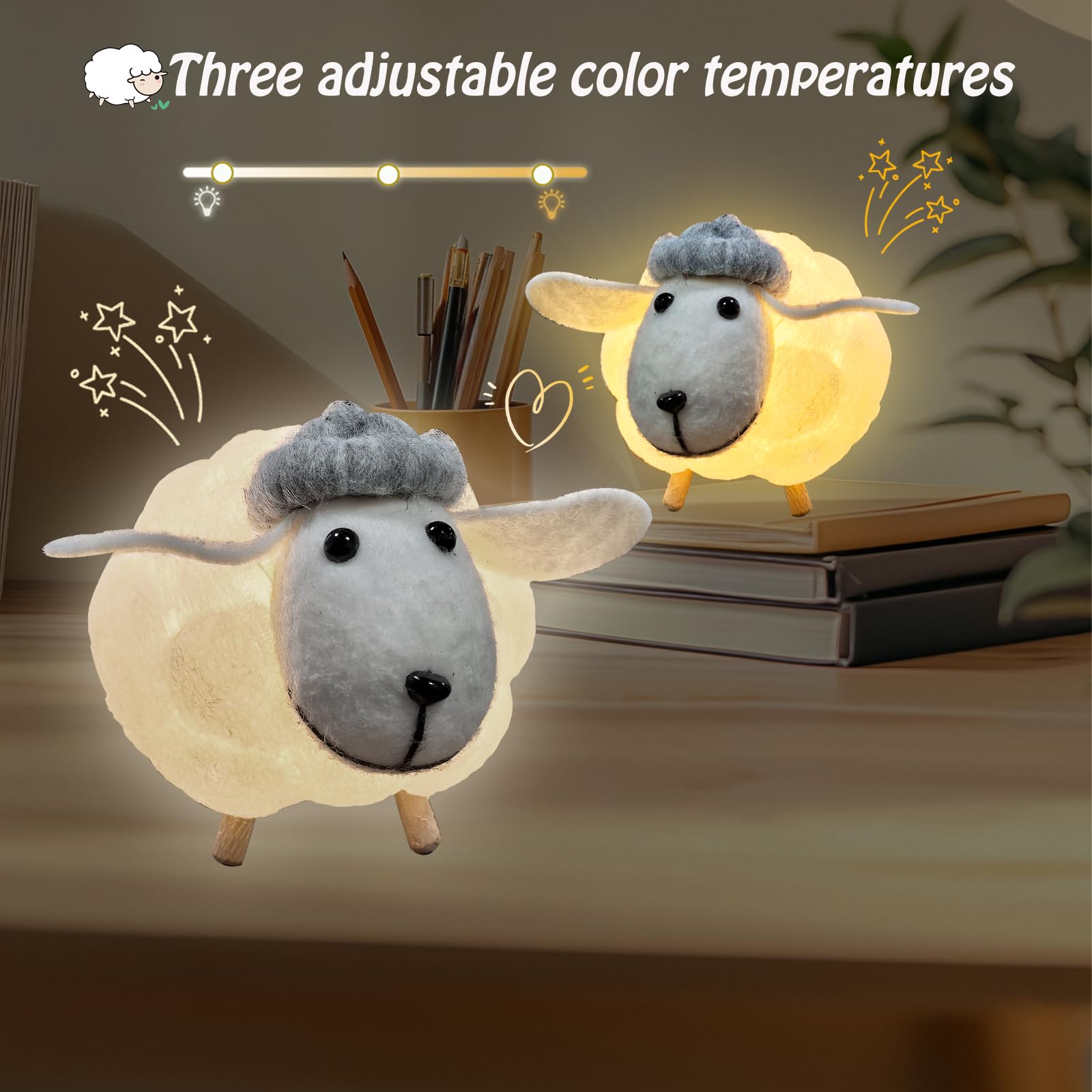 Lallomo small sheep night light on desk setup creates soft ambient lighting.
