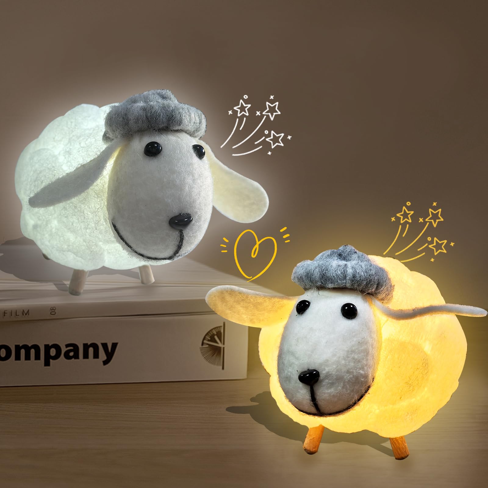 Lallomo small sheep night light front-angle emits warm white glow for cozy rooms.