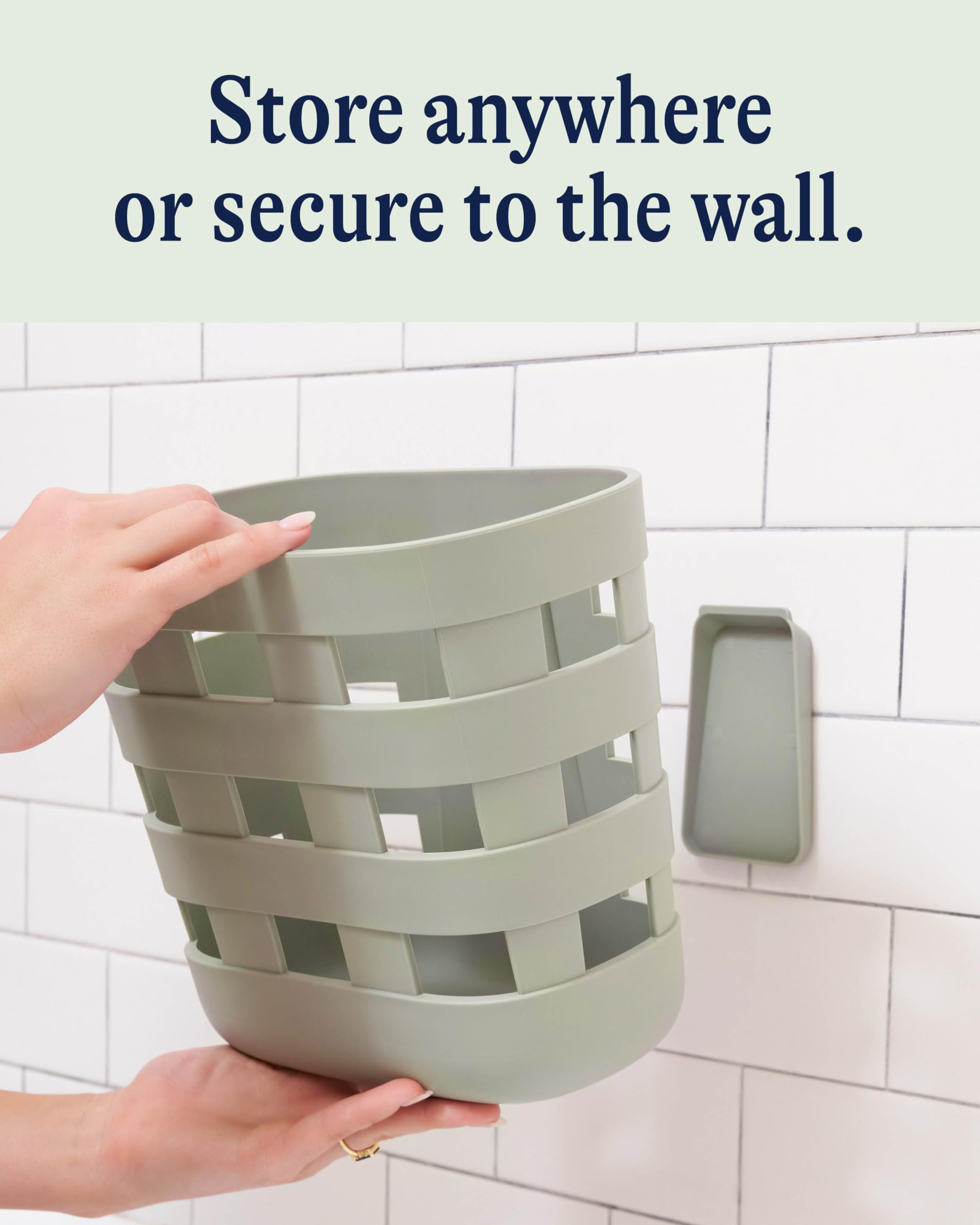 Lalo Bath Time Storage Bin Sage close-up shows non-toxic plastic