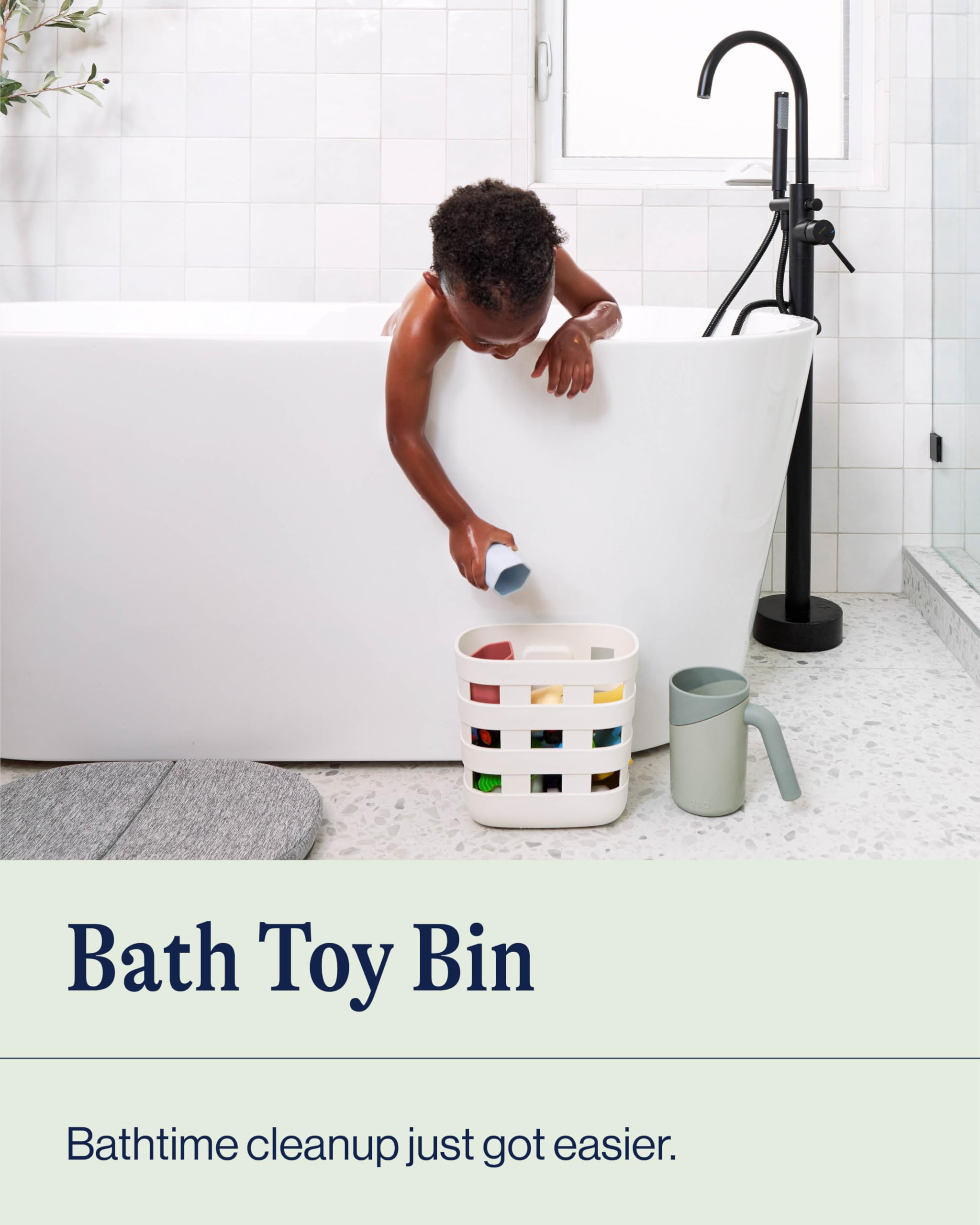 Lalo Bath Time Storage Bin Sage with removable drying bin for quick air-drying