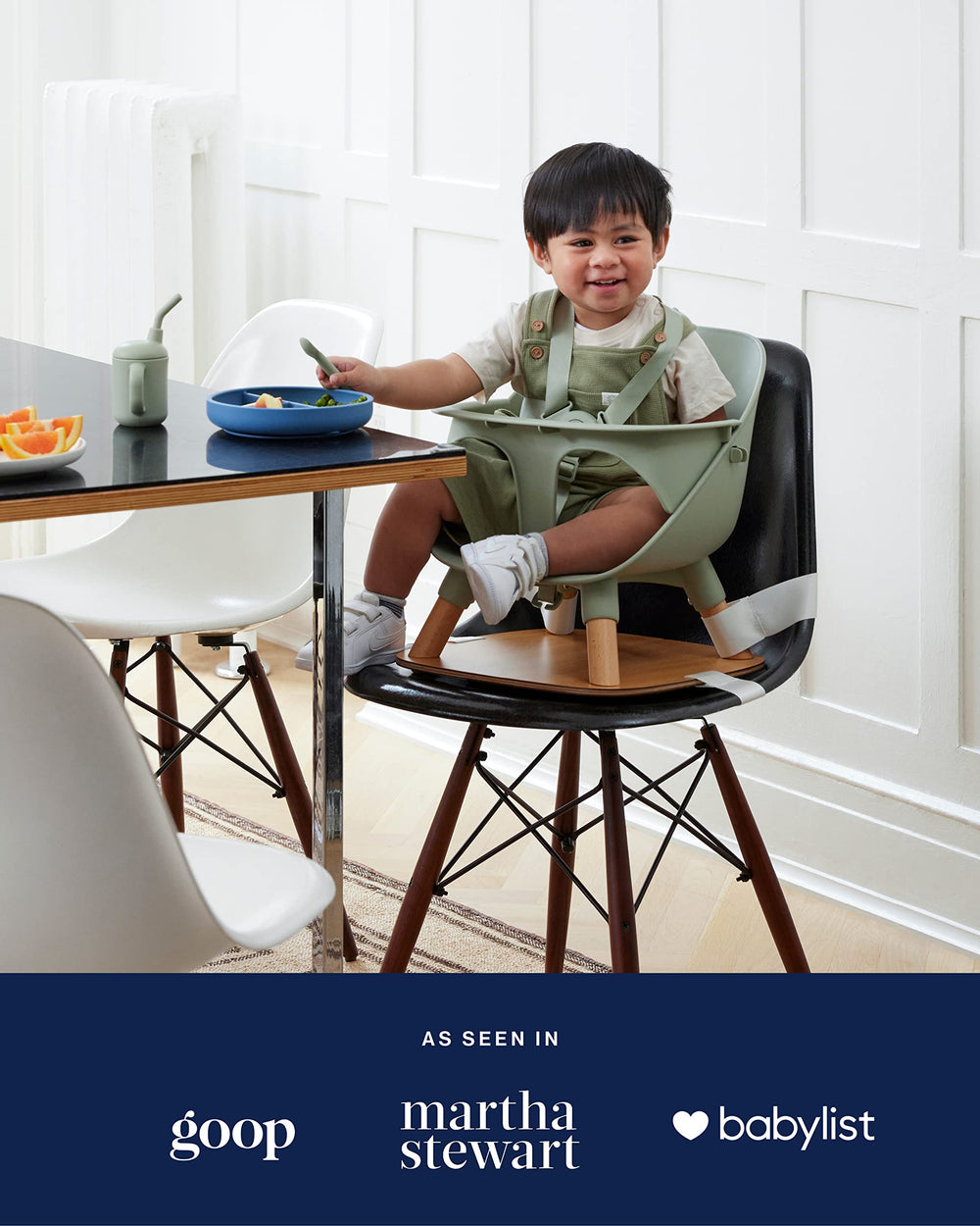 Lalo Booster Seat licorice-no-assembly-required easy setup on most chairs.