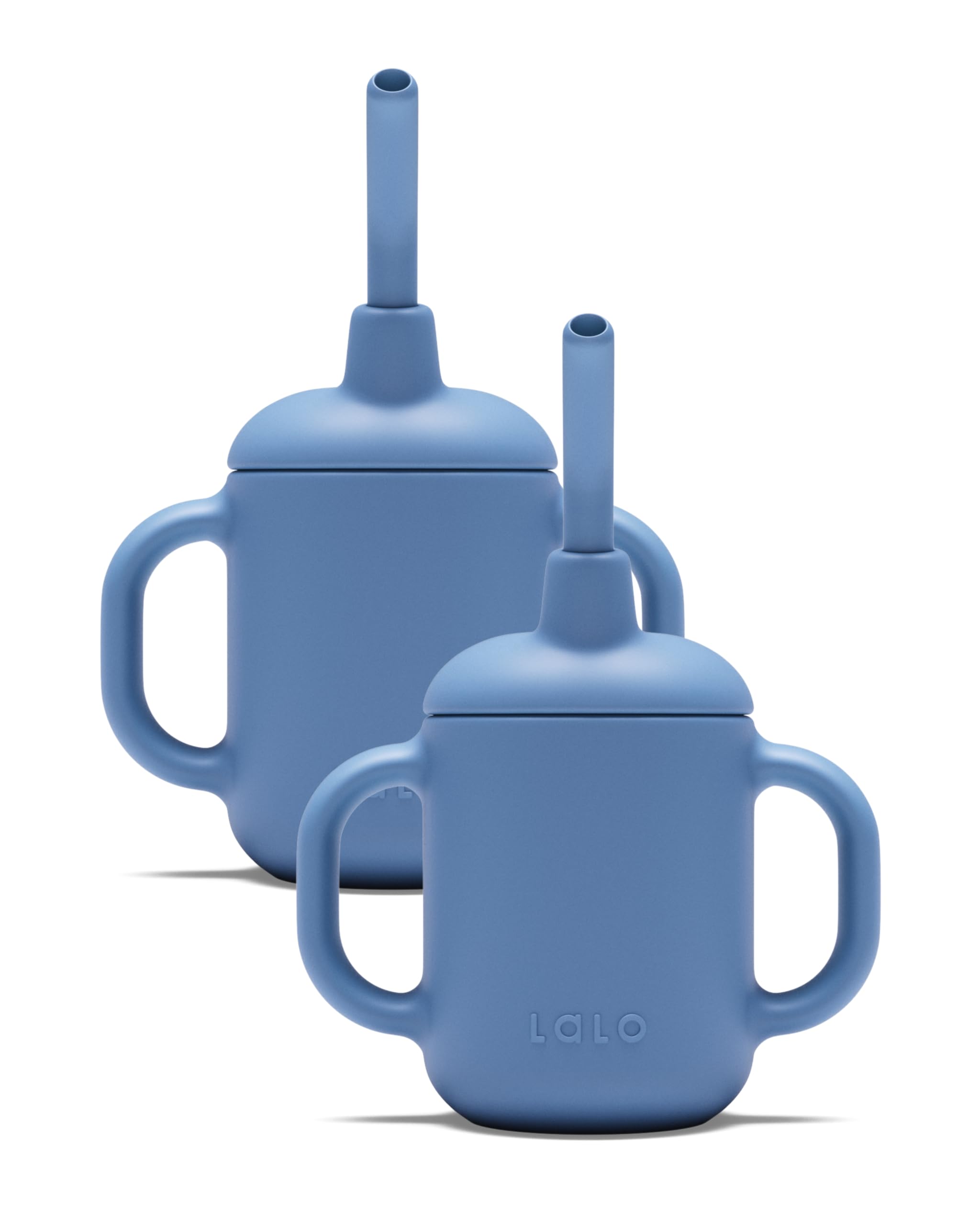 Lalo Little Cup 2-Pack Blueberry showcases compact 4oz capacity for toddlers on the go during meals.