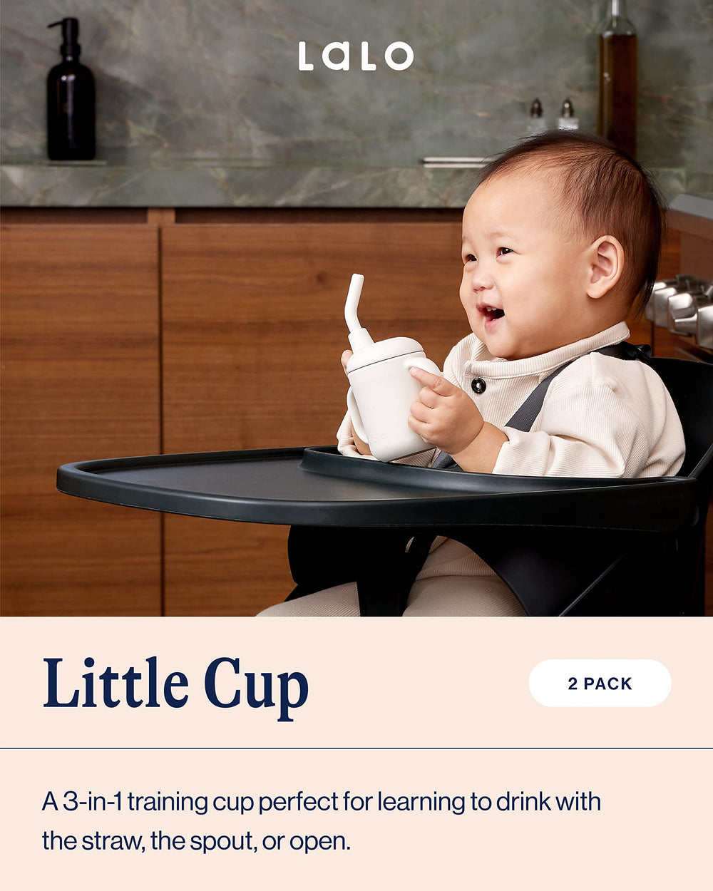 Lalo Little Cup 2-Pack lavender close-up of ergonomic handles for little hands.