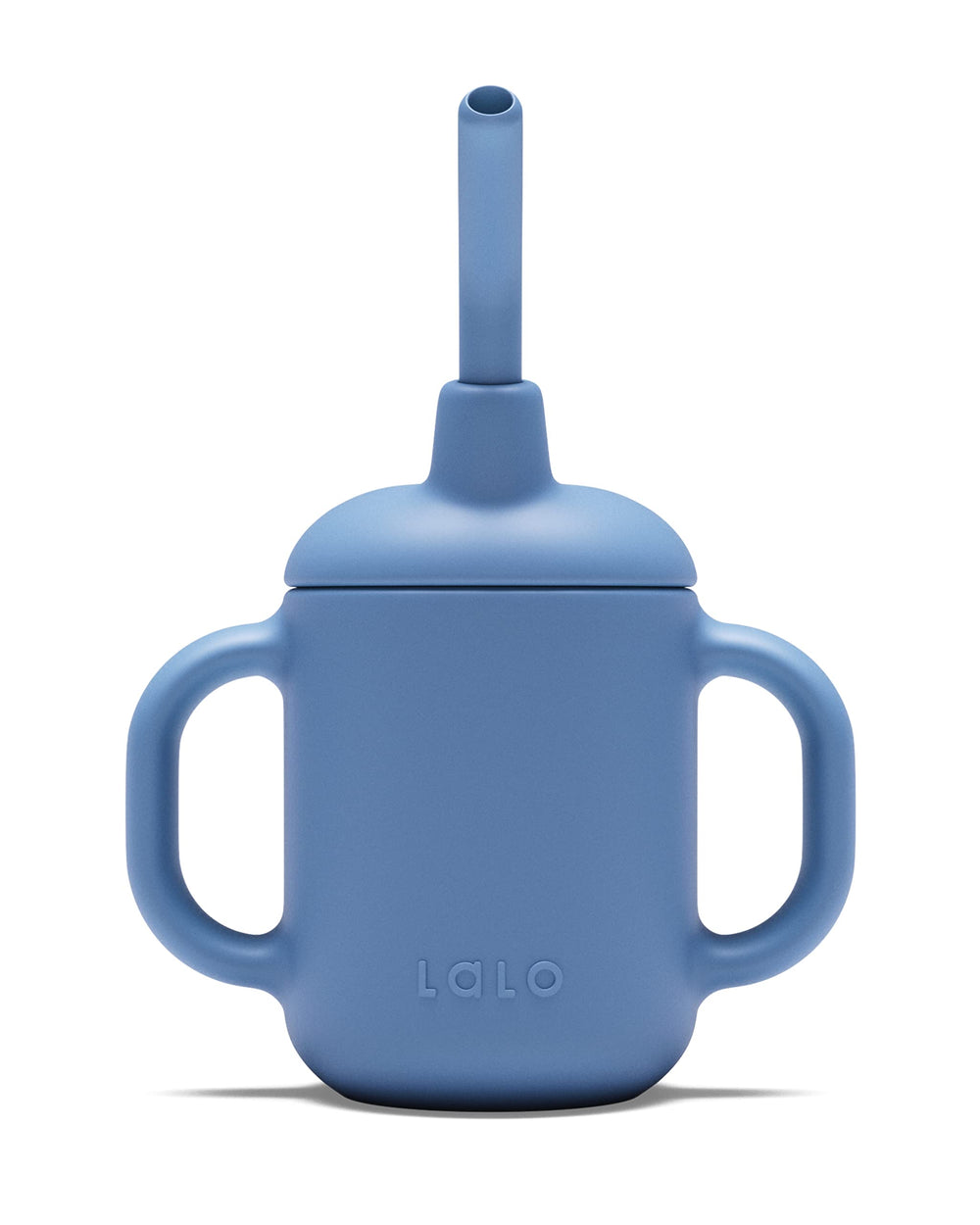 Lalo Little Cup Blueberry with straw and handles helps tiny hands learn to sip.