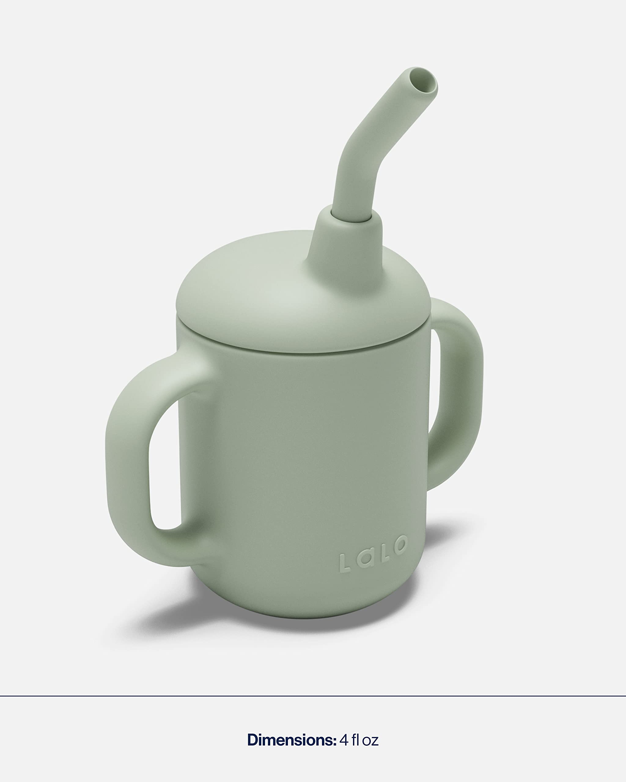 Lalo Little Cup Sage spout-use demonstrates spill-minimizing design for on-the-go meals.
