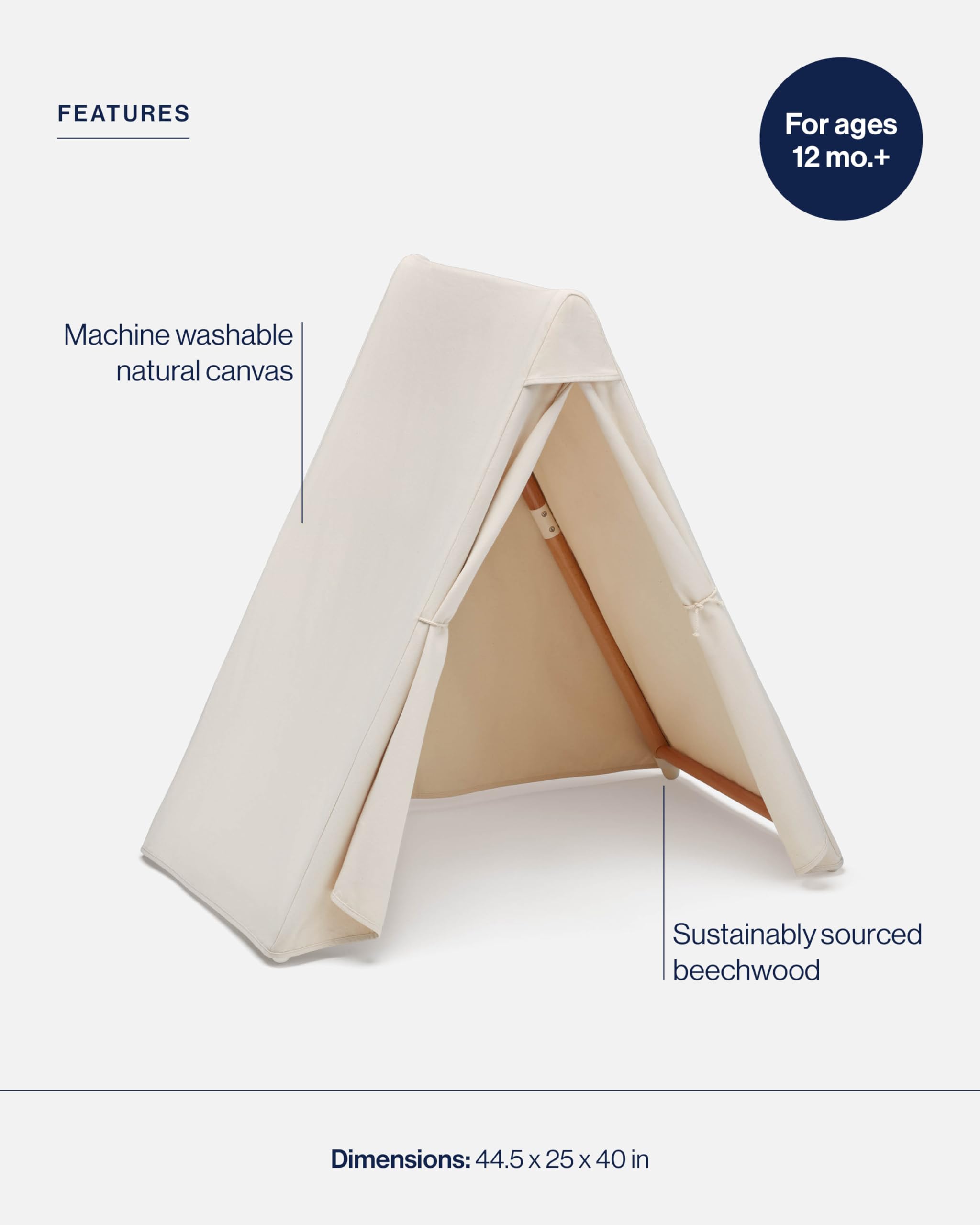 Lalo Play Tent canvas close-up shows machine-washable cotton for easy care.