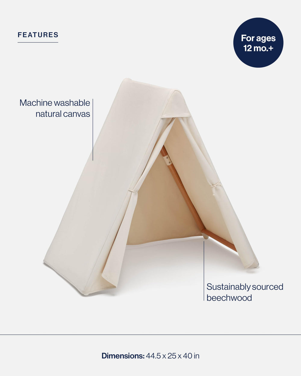 Lalo Play Tent canvas close-up shows machine-washable cotton for easy care.