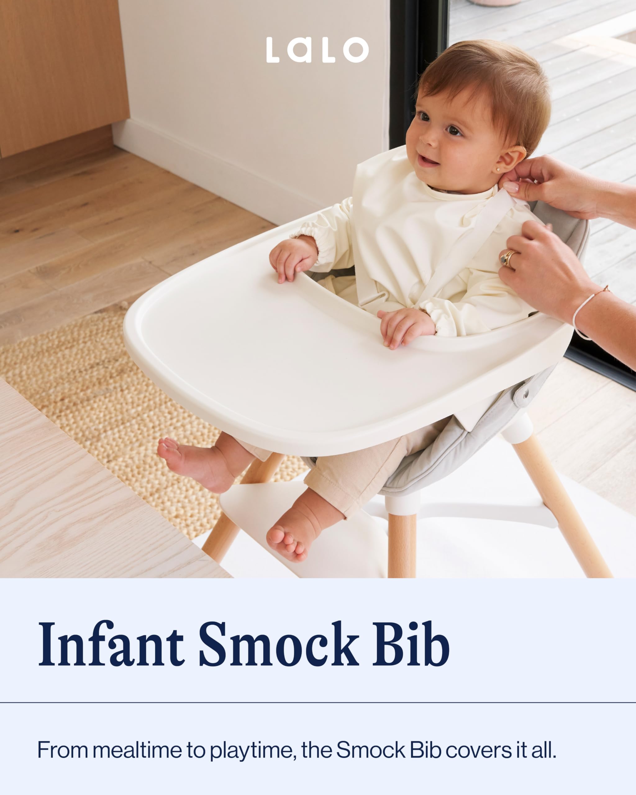 Lalo Smock Bib large catch-all pocket ready to catch crumbs during meals