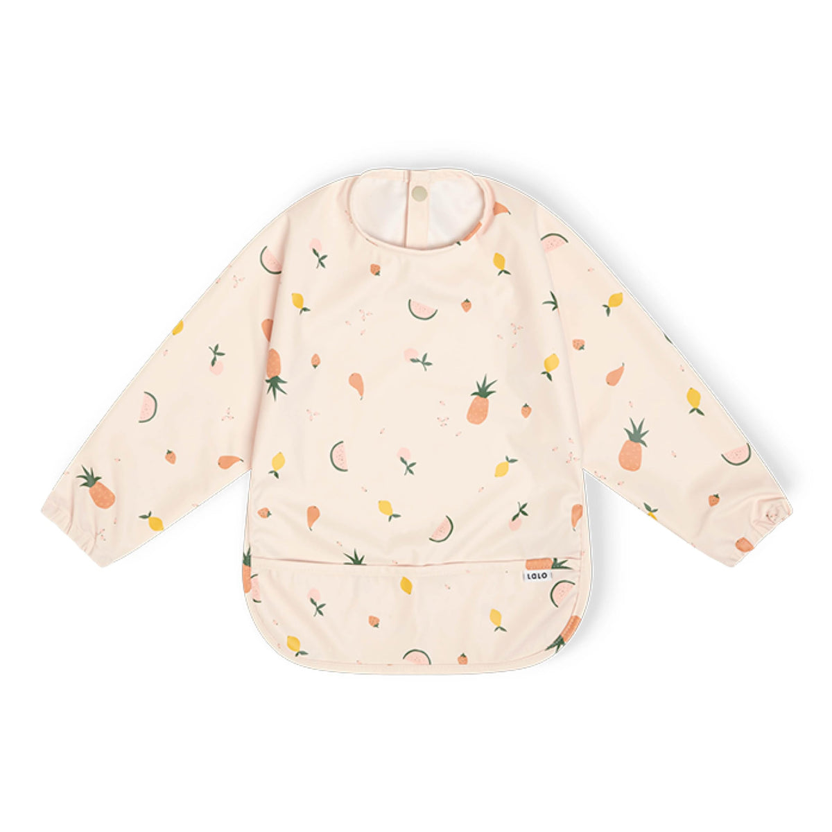 Lalo Smock Bib grapefruit print front view keeps meals mess-free for little eaters