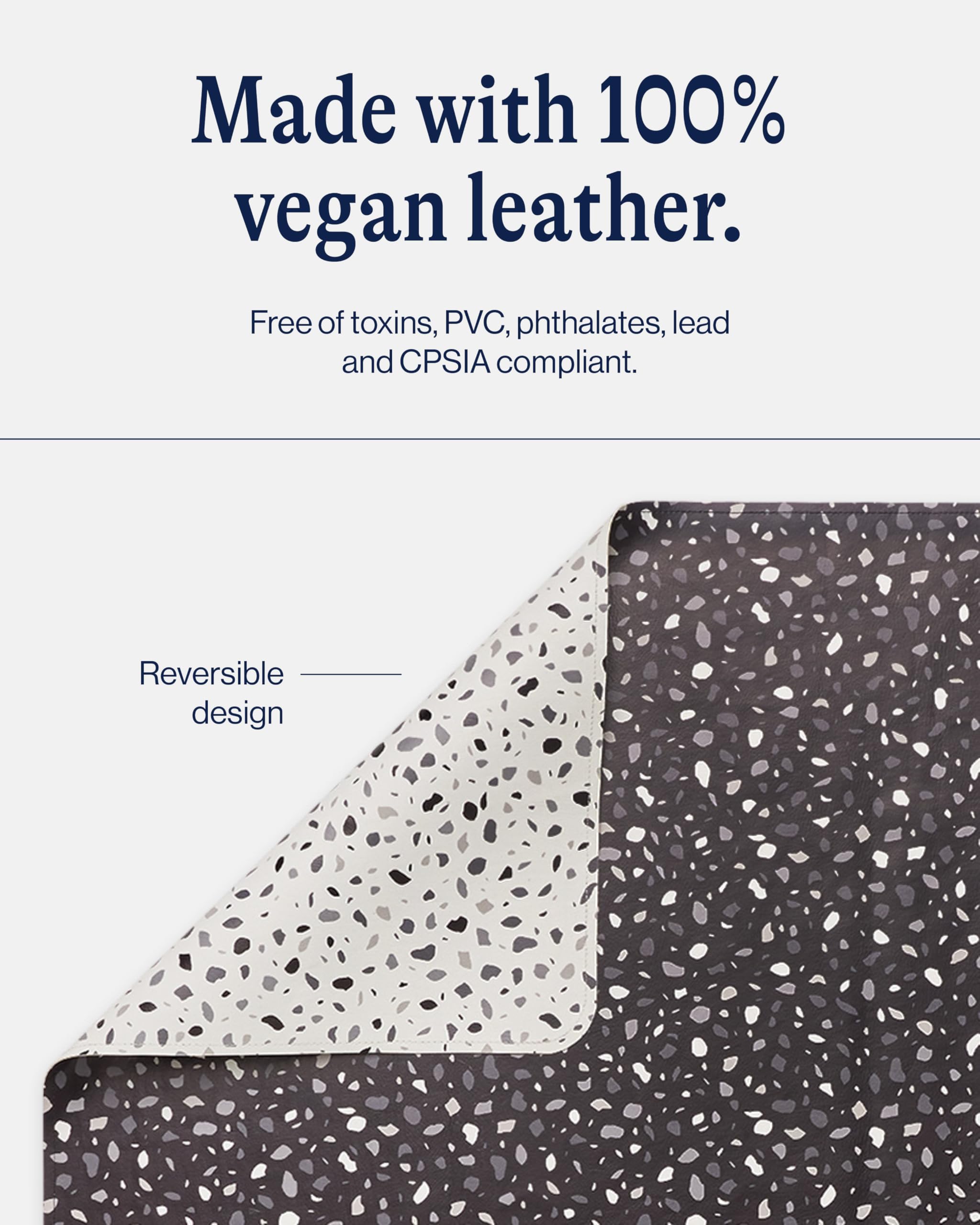 Lalo Splat Mat Vegan Leather close-up shows durable, wipeable surface for busy families.