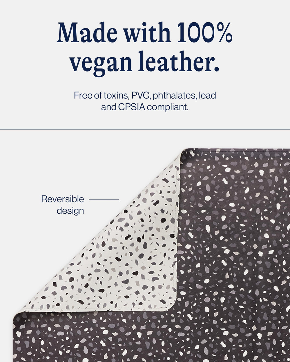Lalo Splat Mat Vegan Leather close-up shows durable, wipeable surface for busy families.