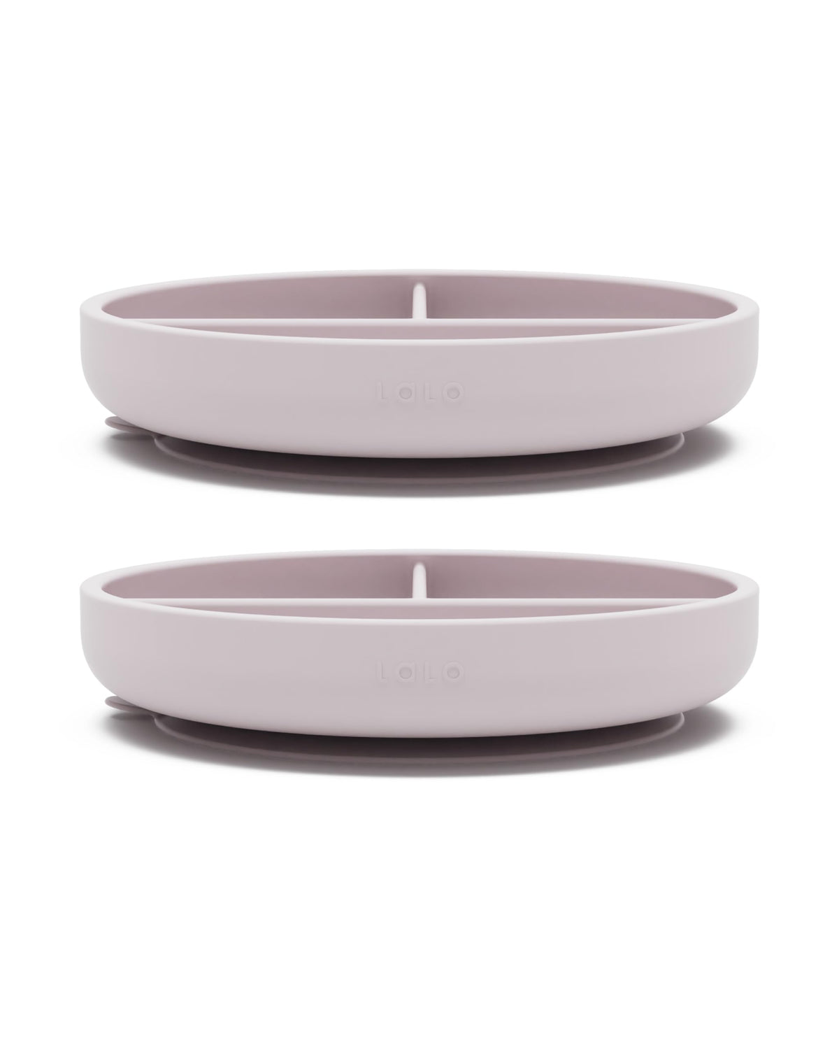 Lalo suction plates 2-pack lavender demonstrate mess-free meals with a secure silicone base.