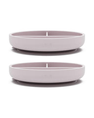Lalo suction plates 2-pack lavender demonstrate mess-free meals with a secure silicone base.