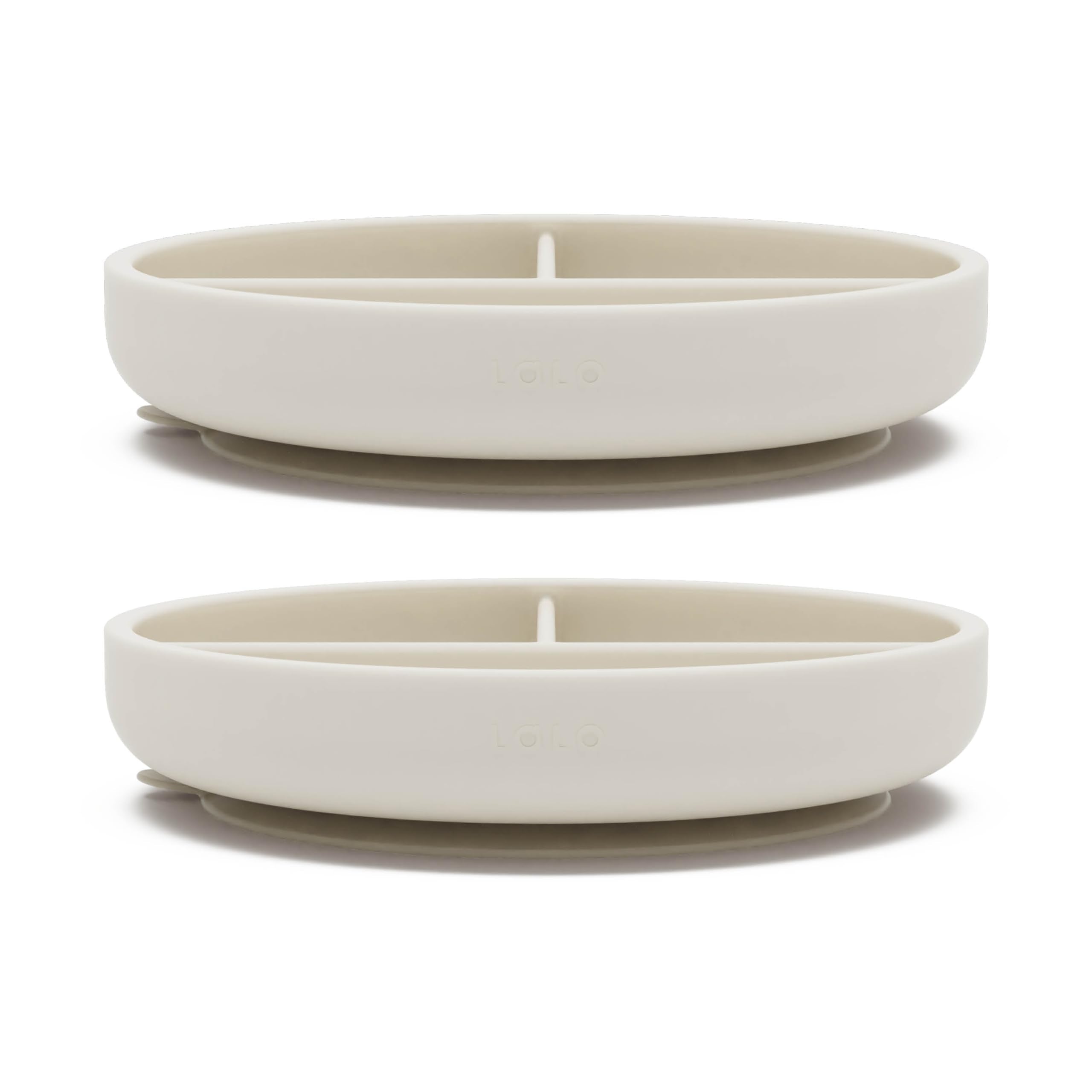 Lalo suction plates 2-pack layout show stable setup for mess-free meals.