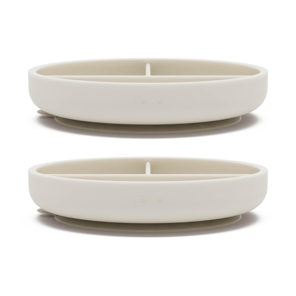 Lalo suction plates 2-pack layout show stable setup for mess-free meals.