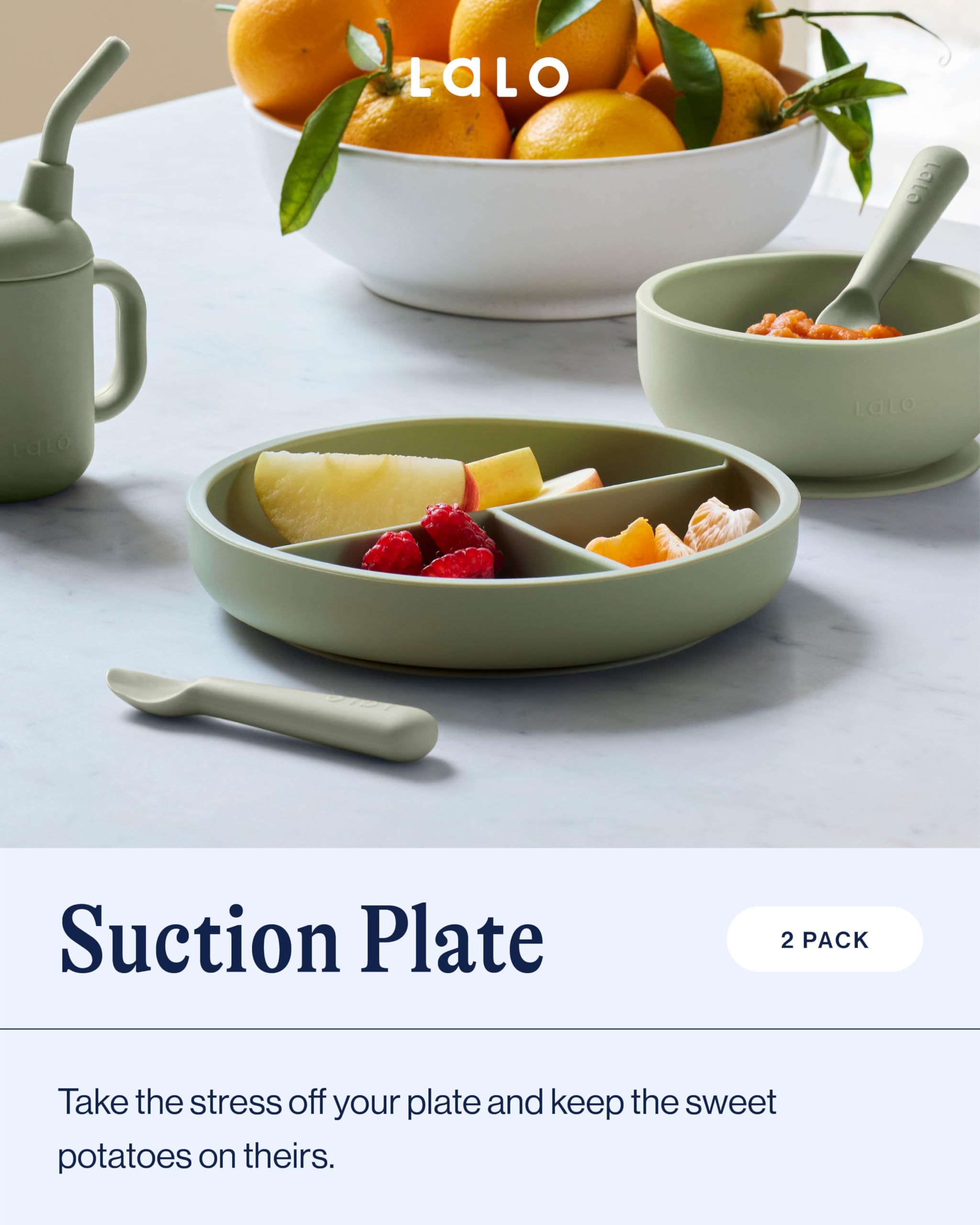 Lalo suction plates 2-pack close-up of suction base preventing tip-overs.