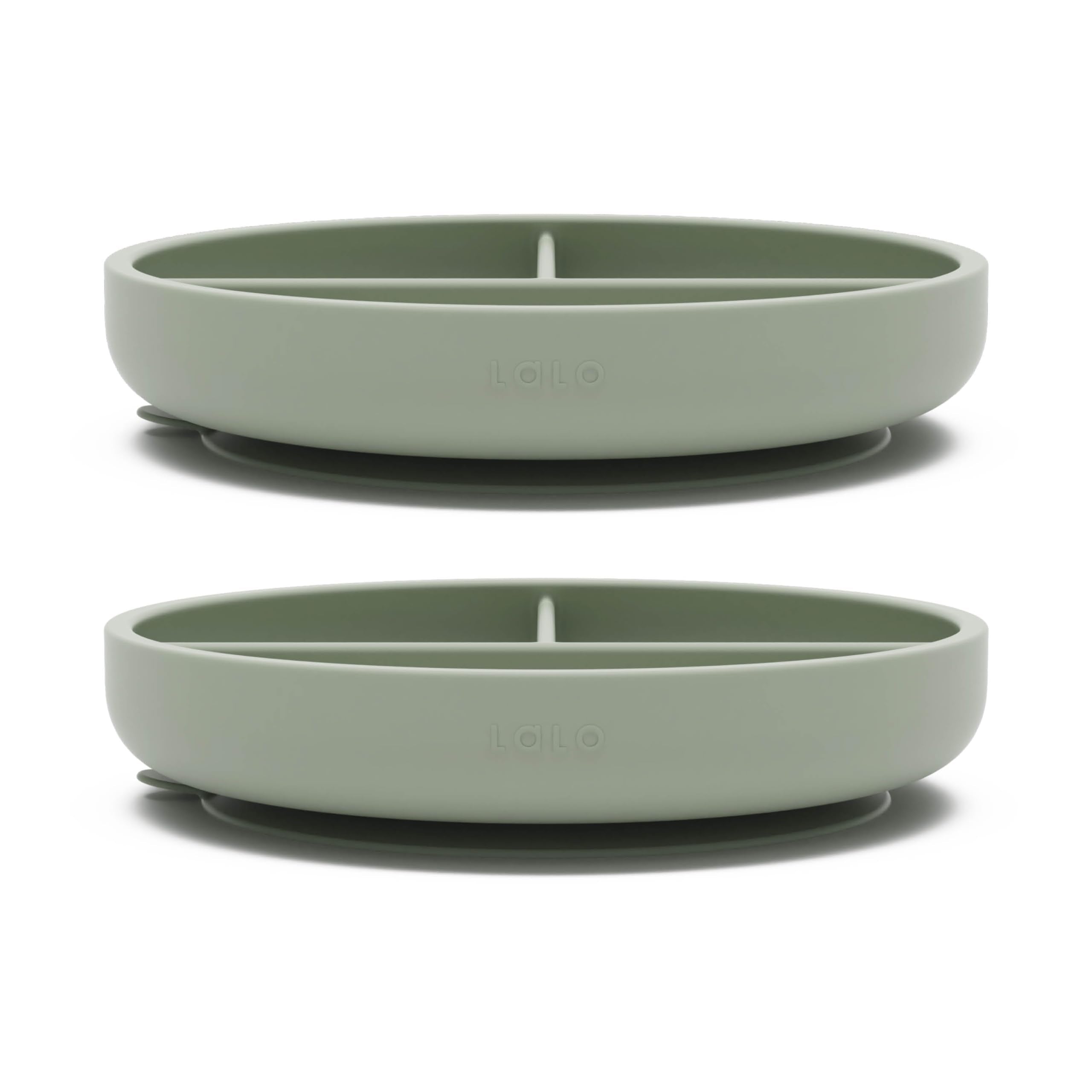 Lalo suction plates 2-pack top view with divided sections and suction base for mess-free meals.