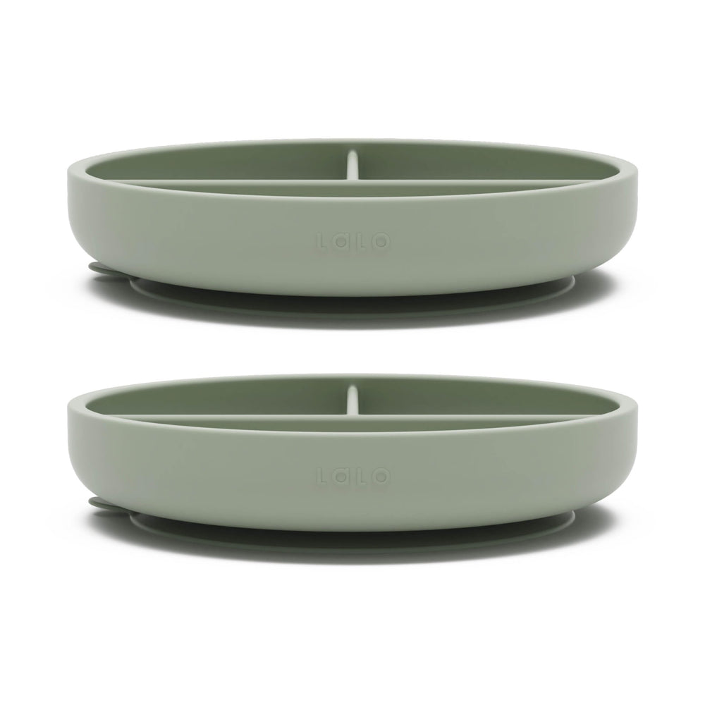 Lalo suction plates 2-pack top view with divided sections and suction base for mess-free meals.