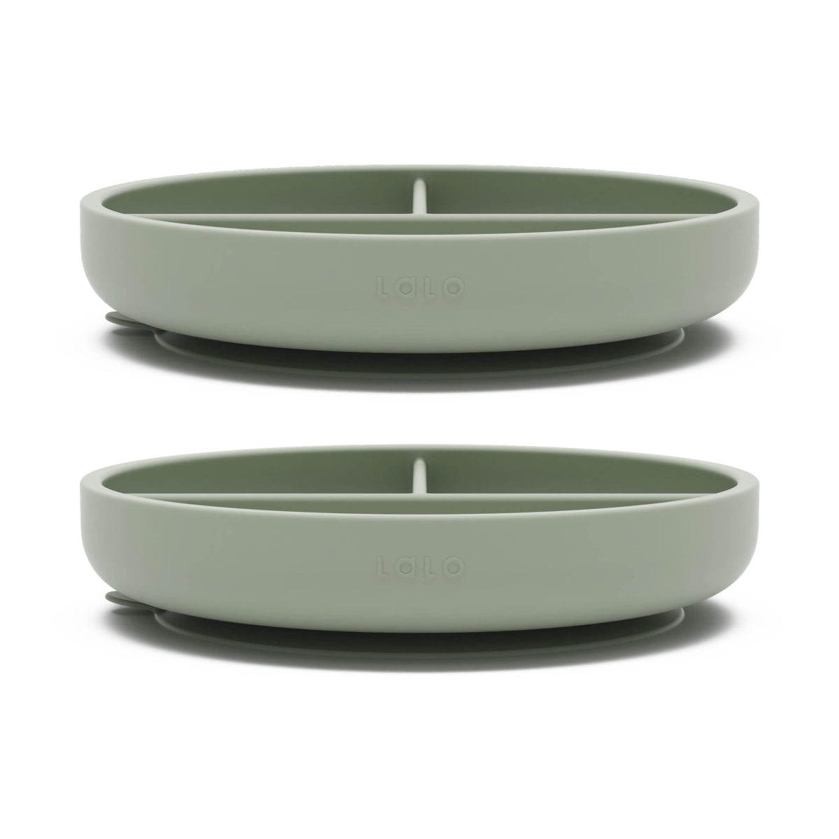 Lalo suction plates 2-pack top view with divided sections and suction base for mess-free meals.
