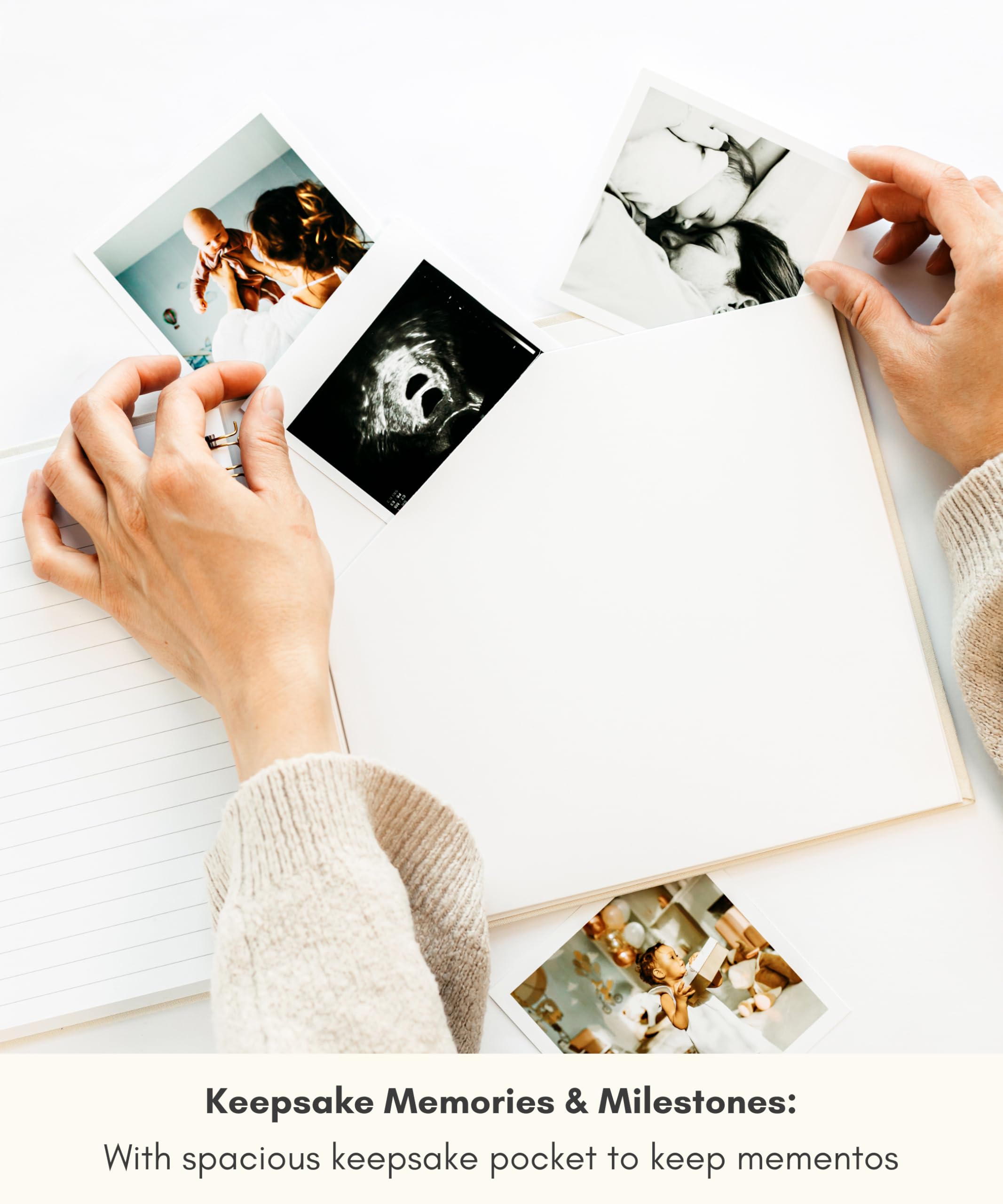 Lamare corner stickers for easy, mess-free keepsake attachment.