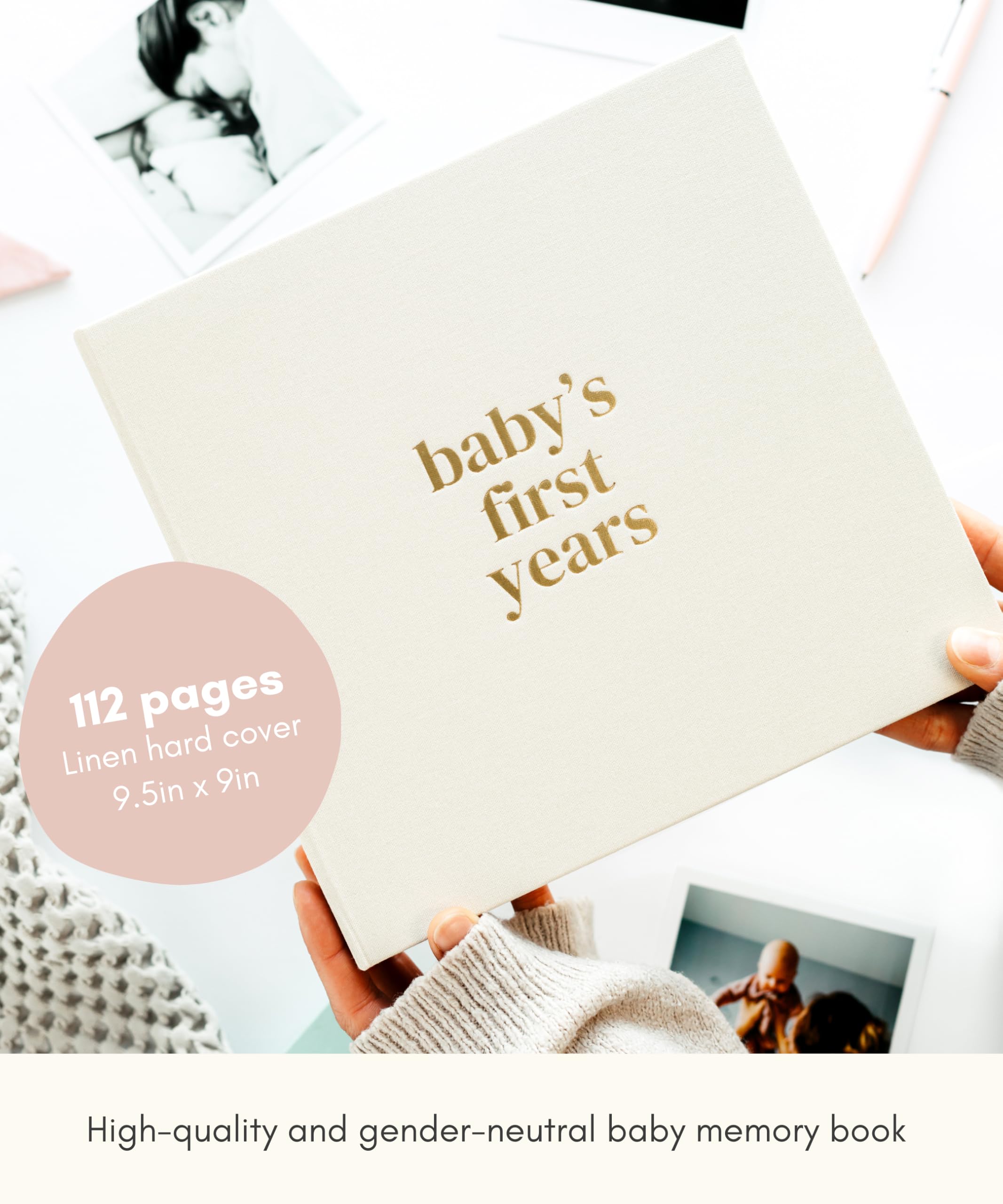 Lamare Baby First Year Book inside pages layout for milestones and photos.