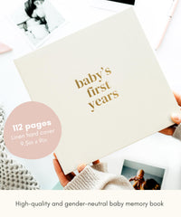 Lamare Baby First Year Book inside pages layout for milestones and photos.