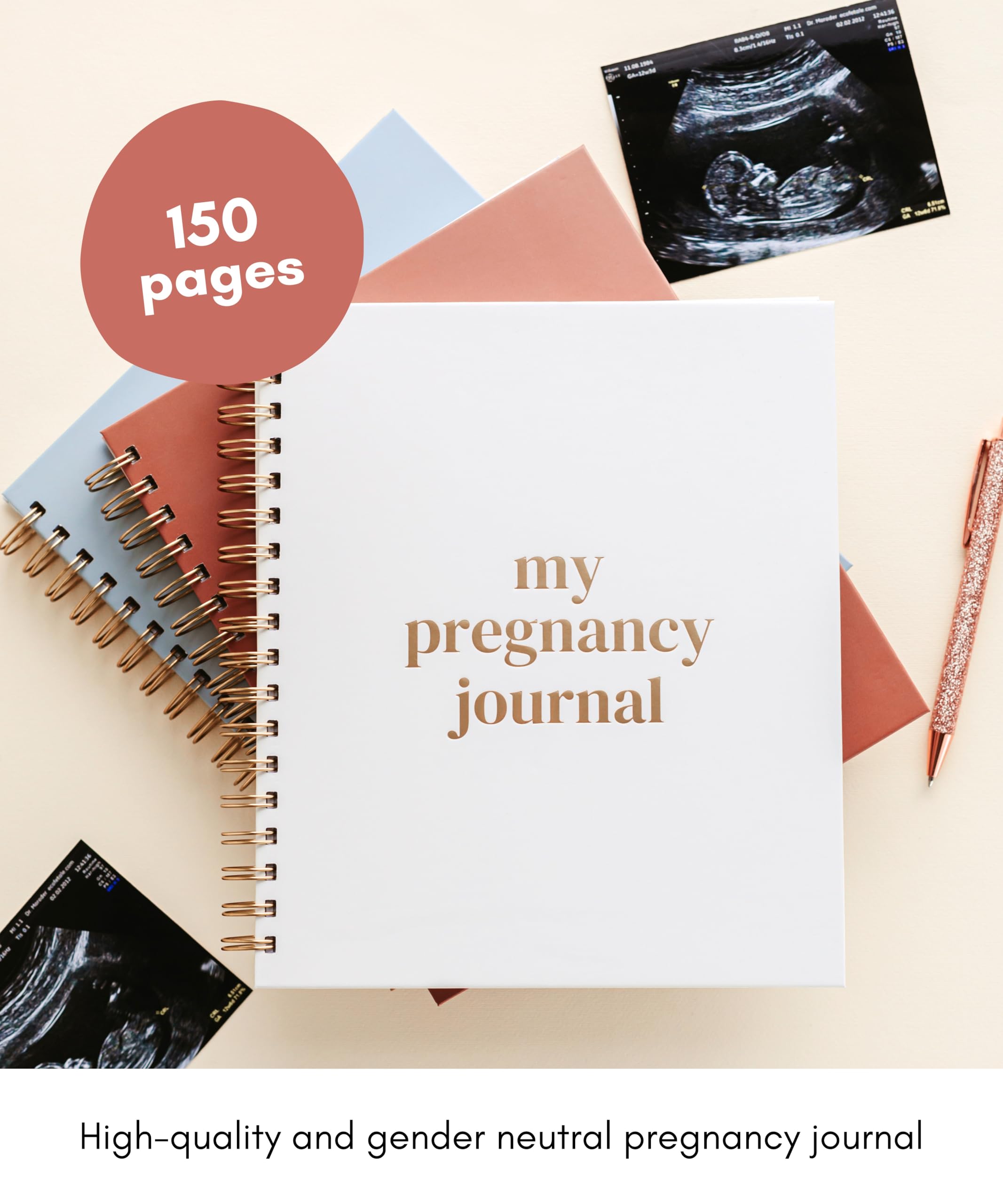 Lamare pregnancy journal inside pages highlight weekly checklists and space for ultrasound photos.