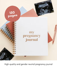 Lamare pregnancy journal inside pages highlight weekly checklists and space for ultrasound photos.