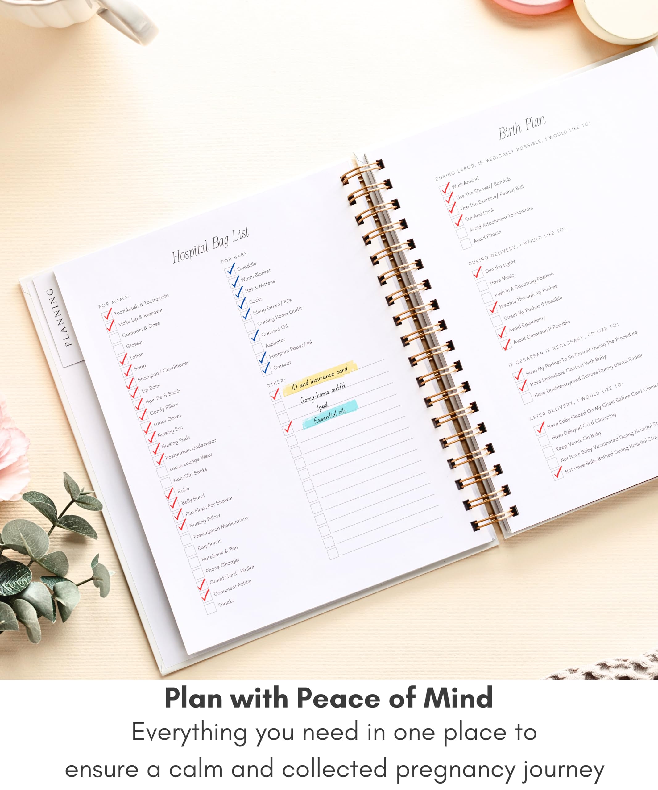 Lamare spiral-binding hardcover keeps pages flat for easy writing during busy days.
