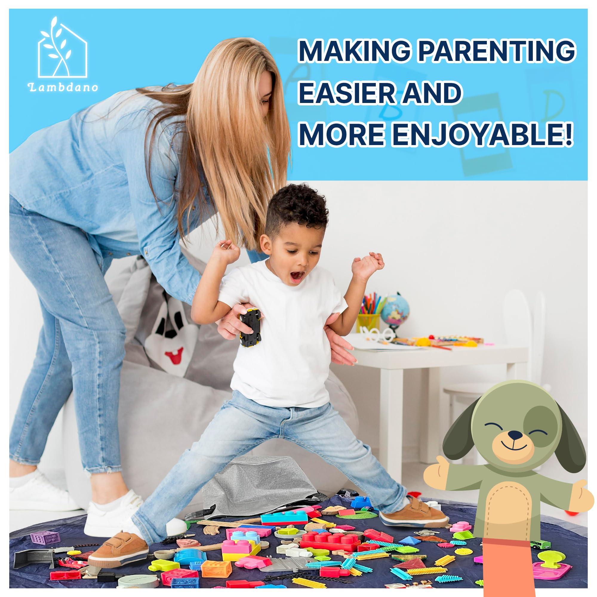 Lambdano playroom organization bag keeps clutter away in bedrooms or living spaces.