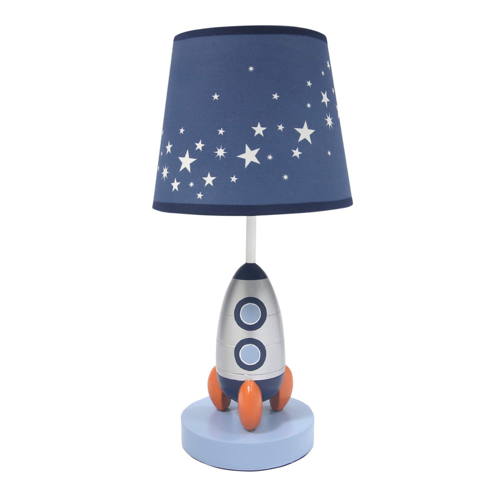 Lambs & Ivy Milky Way rocket lamp base for safe nursery lighting.