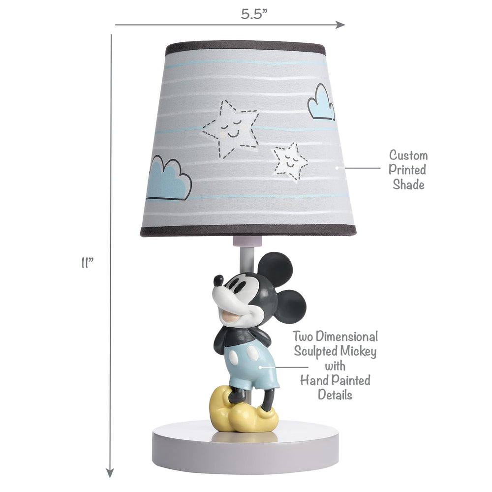 Lambs & Ivy Moonlight Mickey lamp shows blue shorts and yellow shoes for playful decor.
