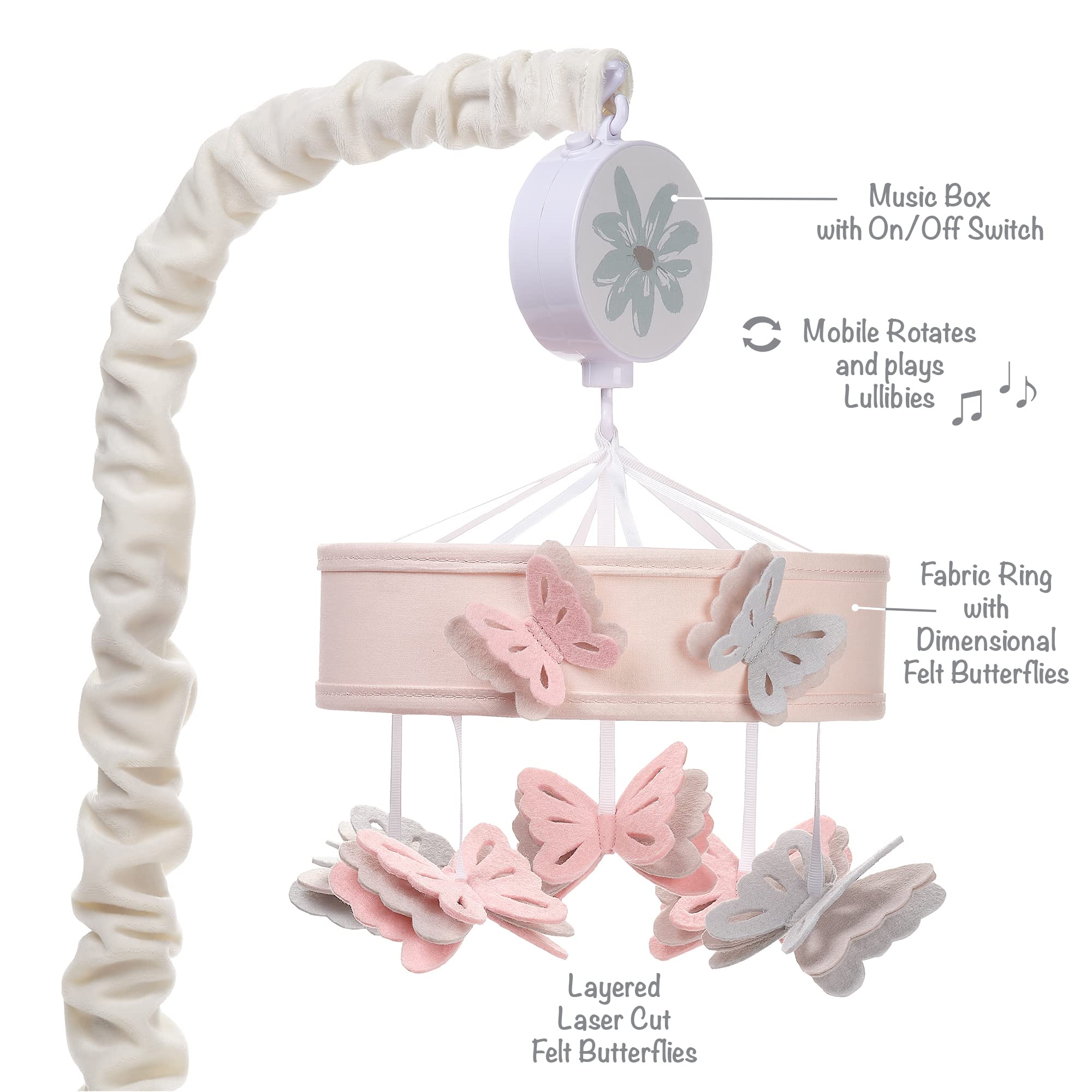 Lambs & Ivy Baby Blooms crib mobile plays nursery songs for up to 20 minutes