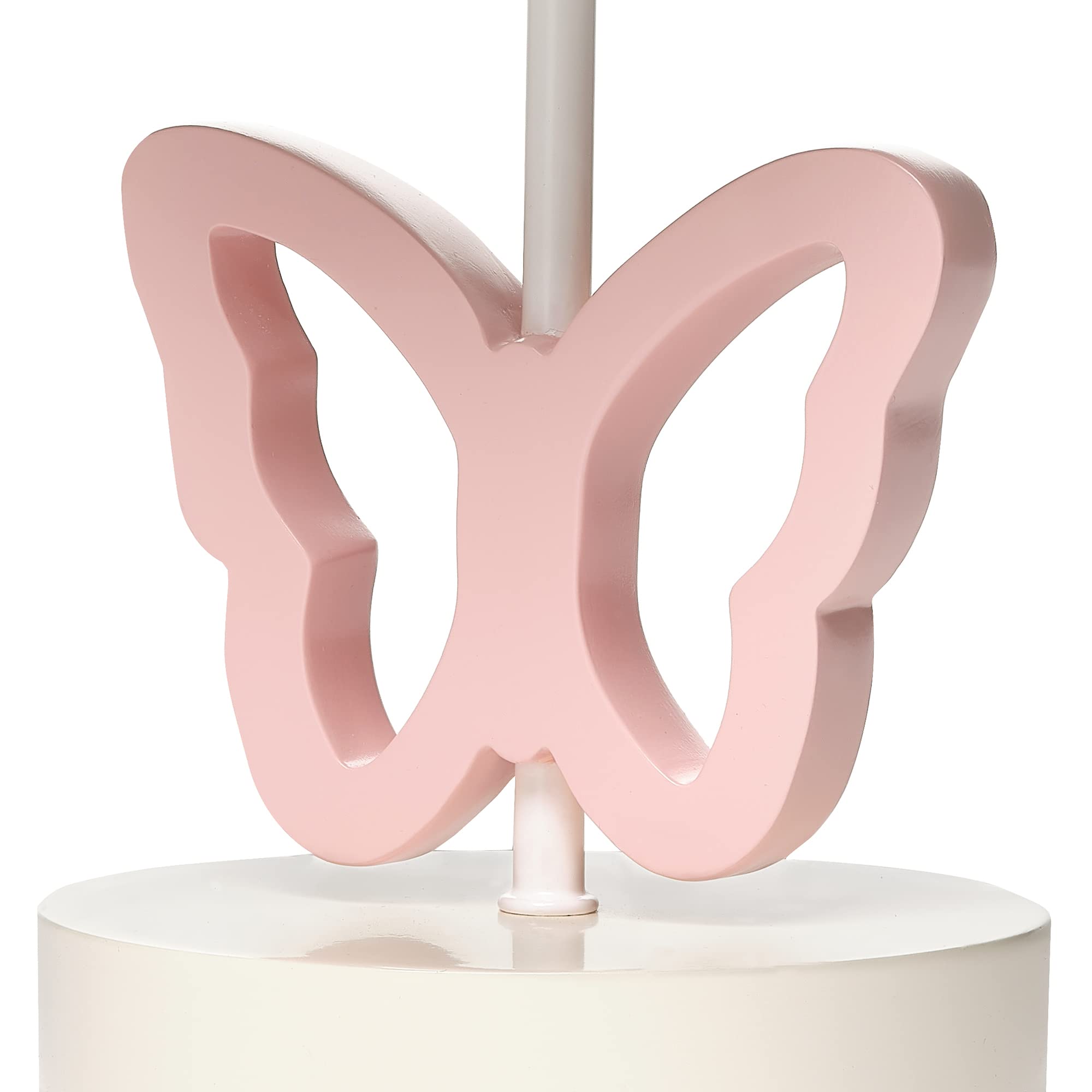 Lambs & Ivy Baby Blooms pink butterfly lamp detail highlights hand-painted resin craftsmanship.