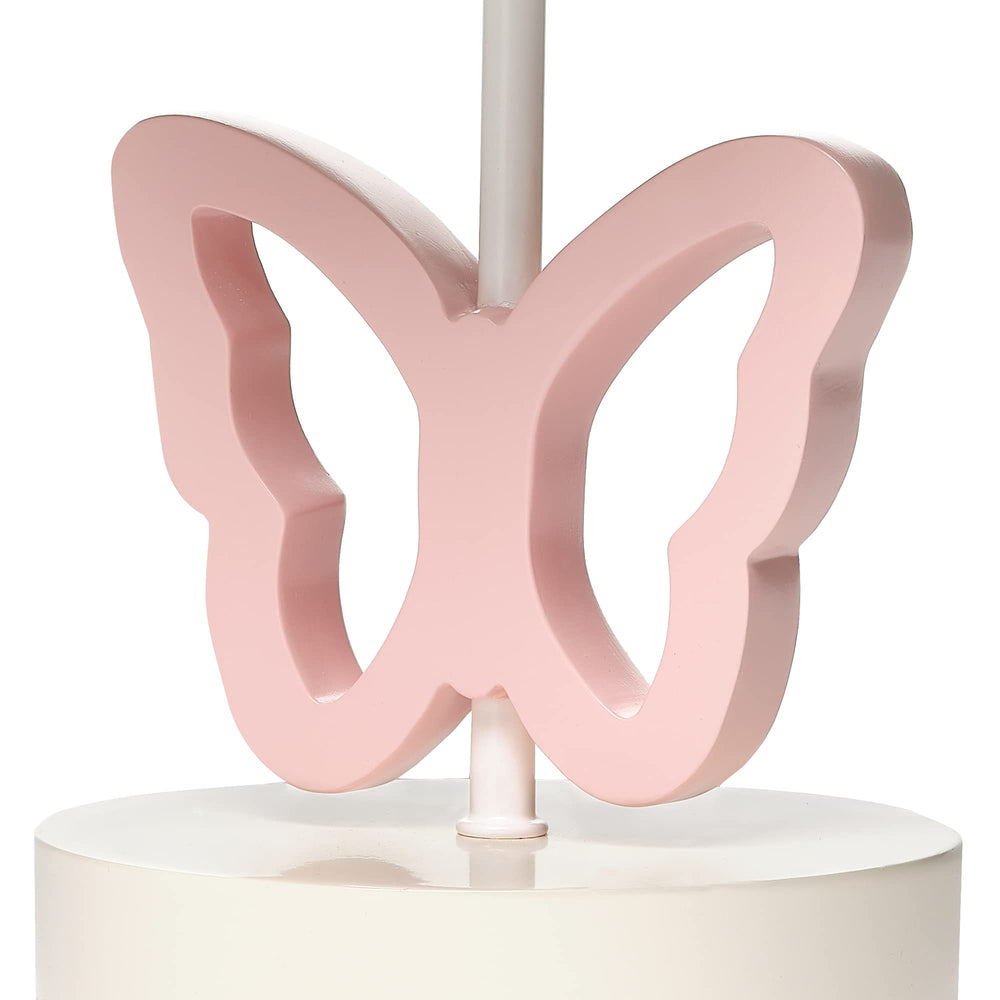 Lambs & Ivy Baby Blooms pink butterfly lamp detail highlights hand-painted resin craftsmanship.