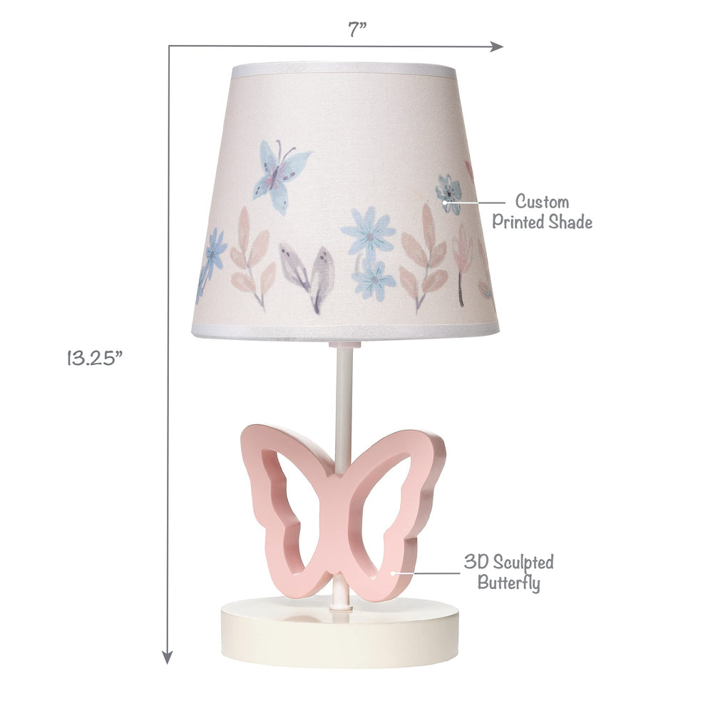 Lambs & Ivy Baby Blooms pink butterfly shade close-up shows soft floral design.