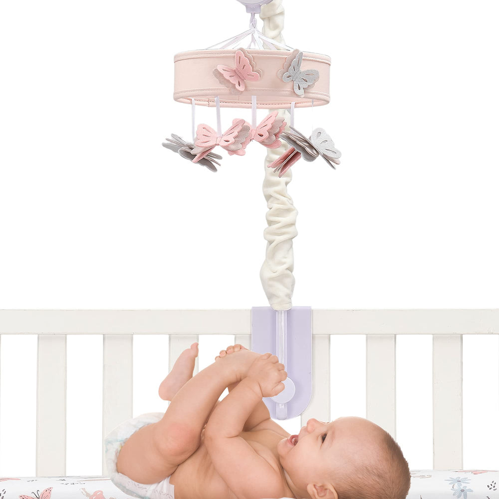 Lambs & Ivy Baby Blooms pink-taupe-gray butterflies on ring for soothing motion