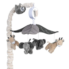 Lambs & Ivy Jungle Animals crib-mobile setup with gentle rotating plush figures for baby