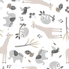 Lambs & Ivy Baby Jungle sloths motif on white ground adds calm ambiance.