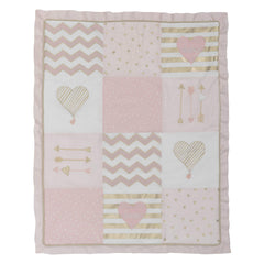 Lambs & Ivy Baby Love pink-gold dust ruffle with gold hearts for stylish nursery detail.