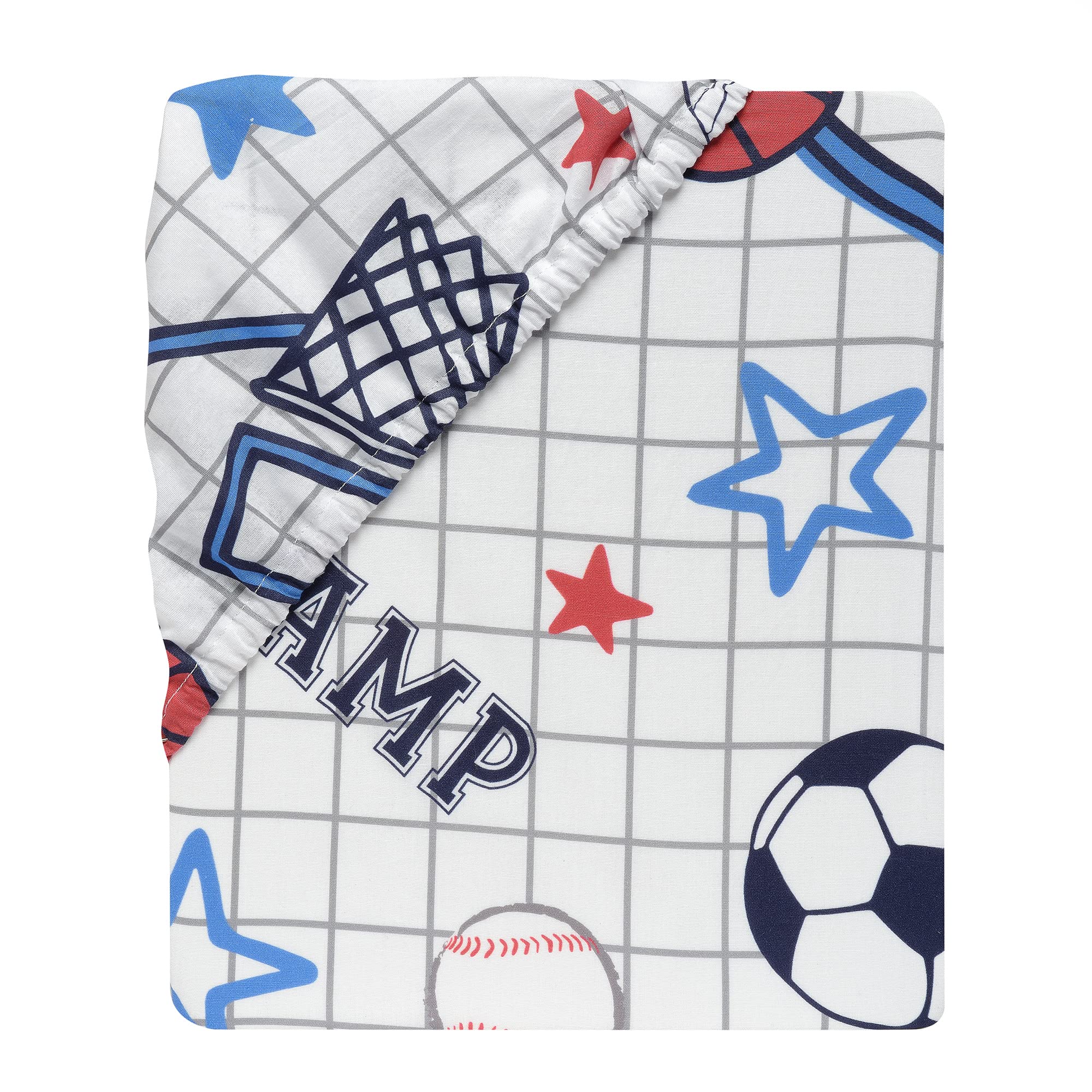 Lambs & Ivy Baby Sports elastic-around fit focuses on snug mattress compatibility.