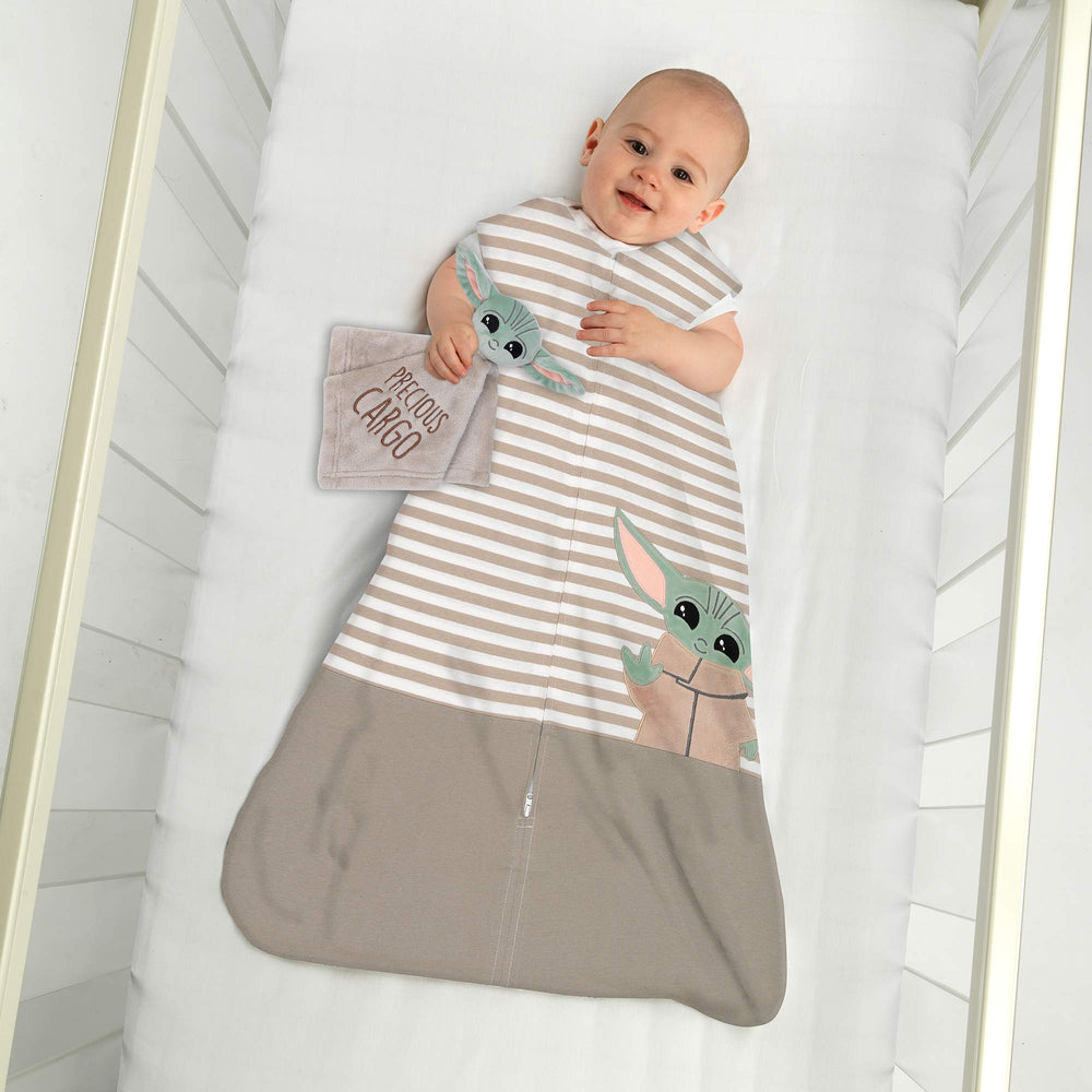 Lambs & Ivy Baby Yoda lovey coral fleece offers ultra-soft soothing comfort.