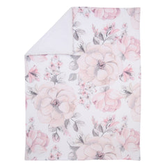 Lambs & Ivy botanical blanket back view shows white faux shearling for plush, warm baby snuggles.