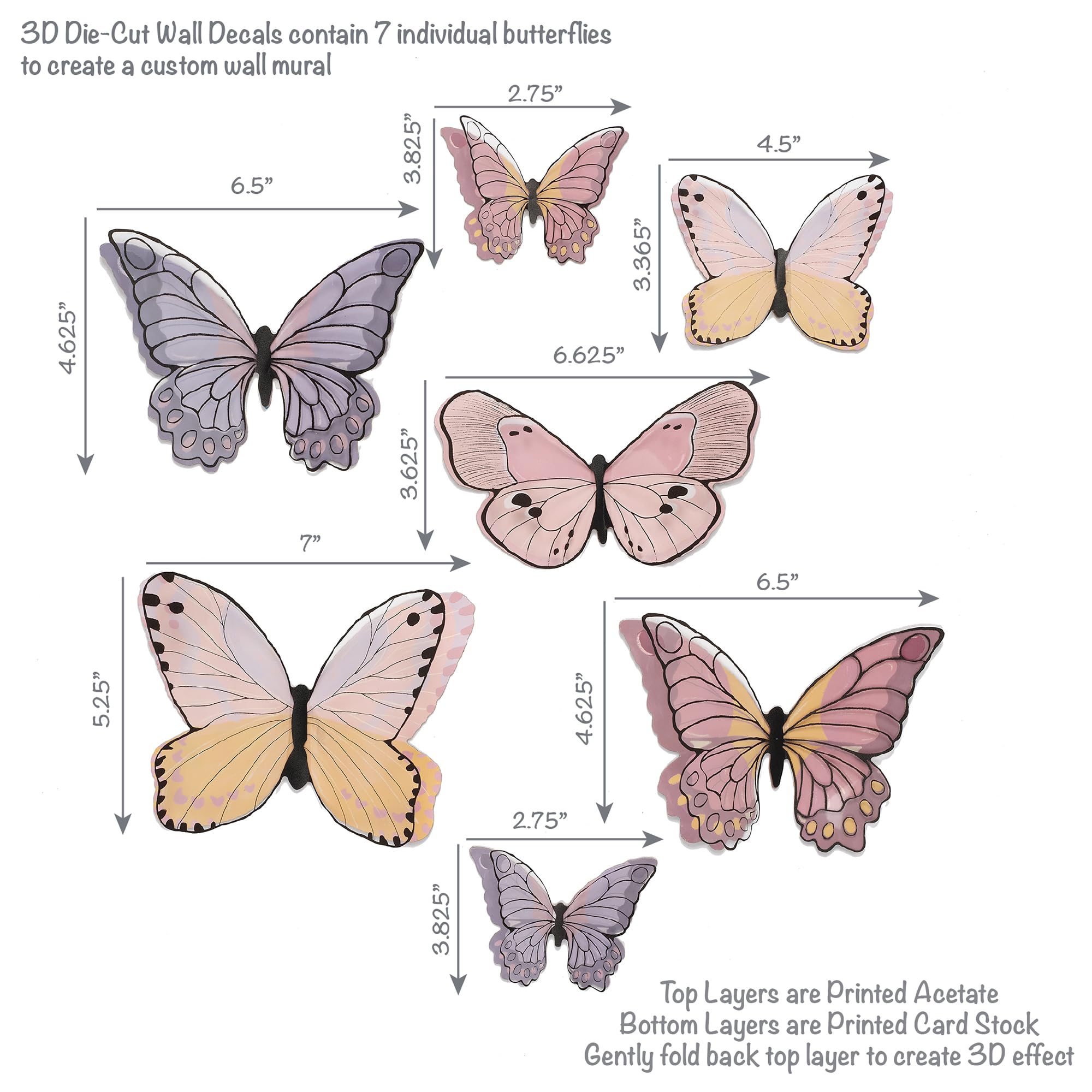 Lambs & Ivy Butterfly Dreams 3-D Wings decal adds visual depth for playtime decor.