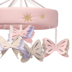 Lambs & Ivy Butterfly Dreams mobile close-up of butterflies for gentle motion during naps.
