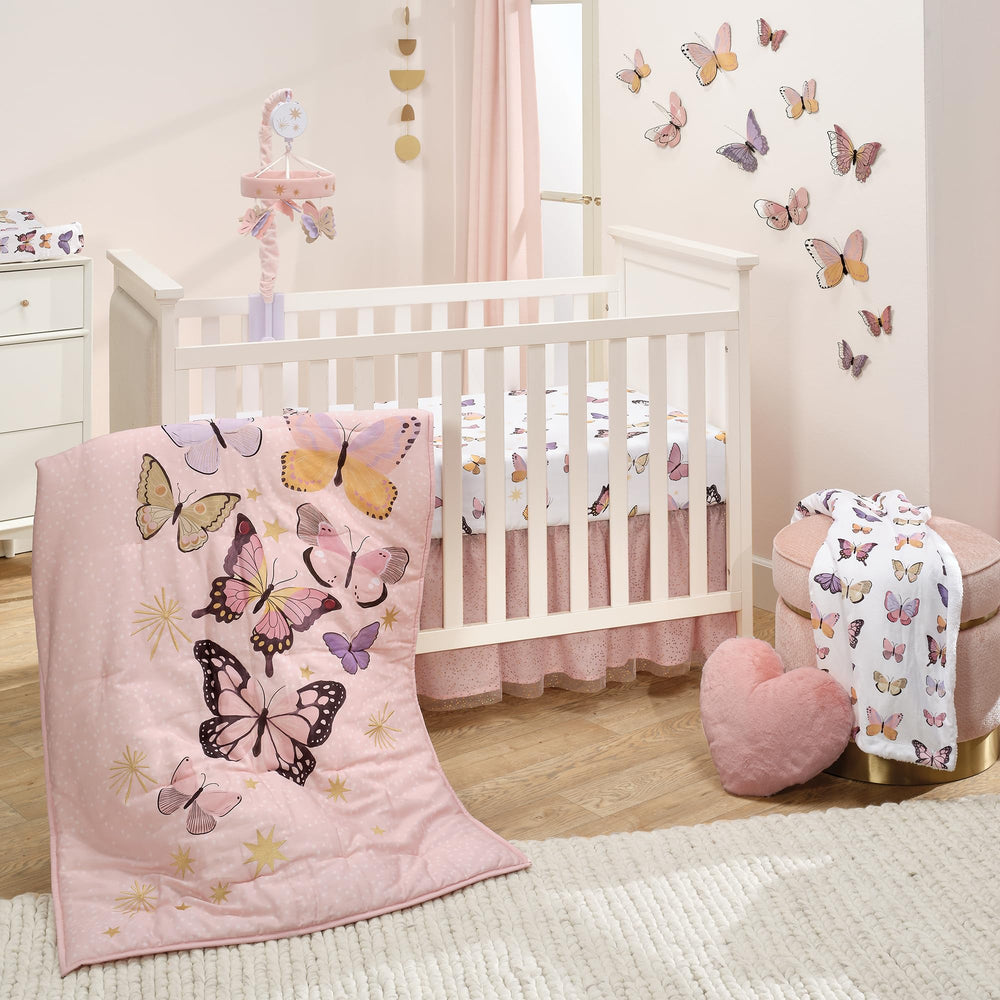 Lambs & Ivy Butterfly Dreams mobile in pink-purple palette suitable for nursery decor.