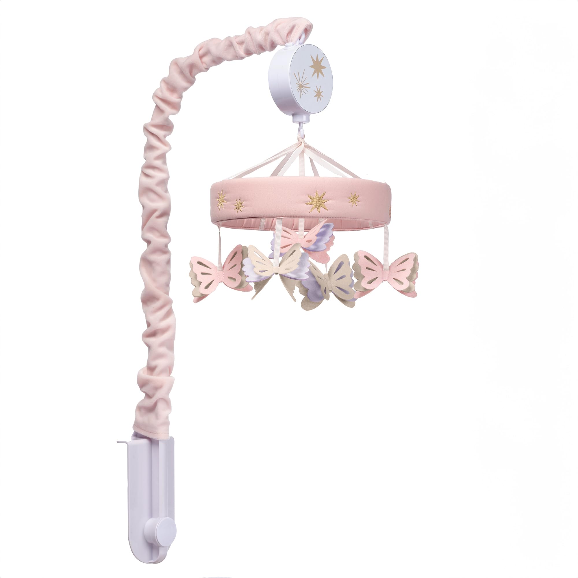 Lambs & Ivy Butterfly Dreams mobile with volume control for adjustable sound levels.